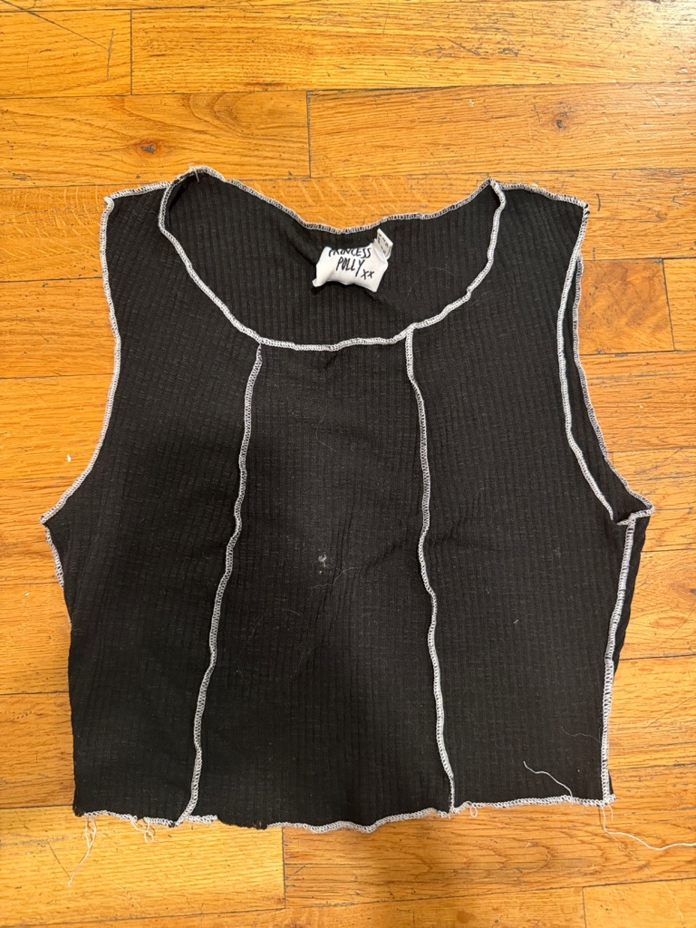 Princess Polly Black Ribbed Tank with Contrast Seams